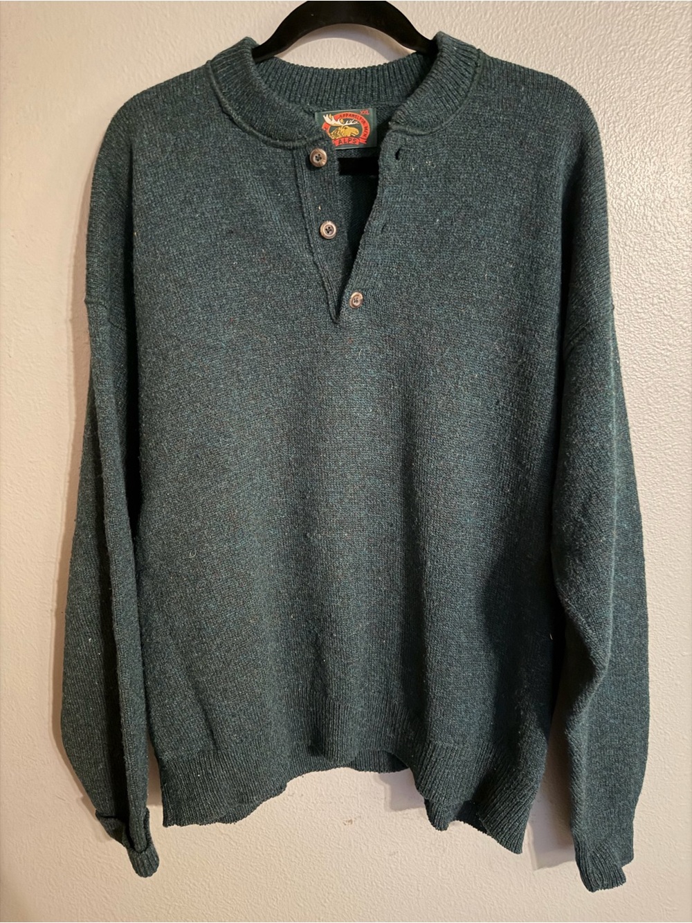 Vintage ALPS 70% Wool Henley Sweater XXL Made USA Grandpa